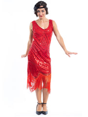 A 1920s Red Flapper Dress with sequins and beads