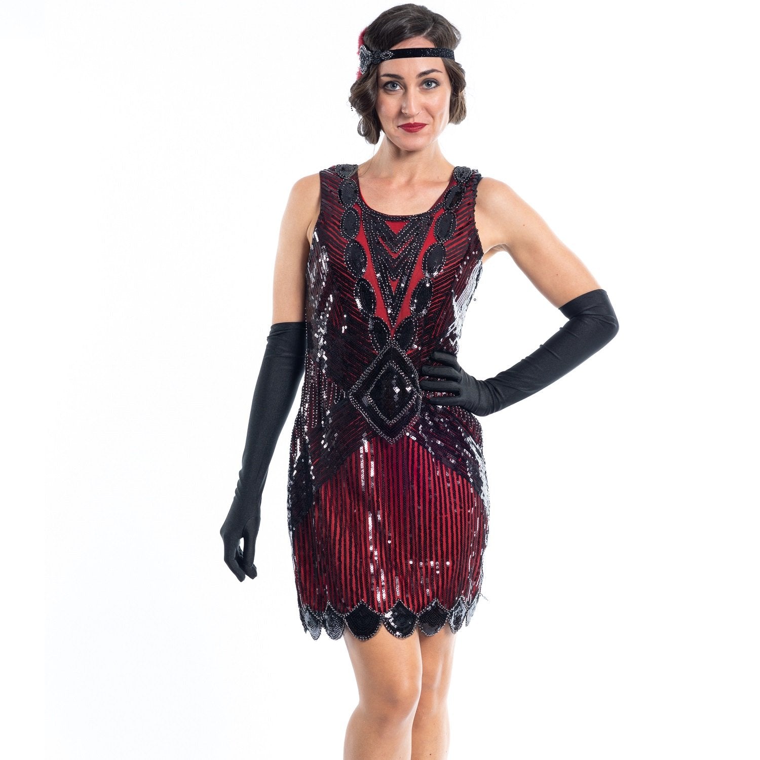 1920s Red & Black Sequin Alexa Gatsby Dress – Flapper Boutique