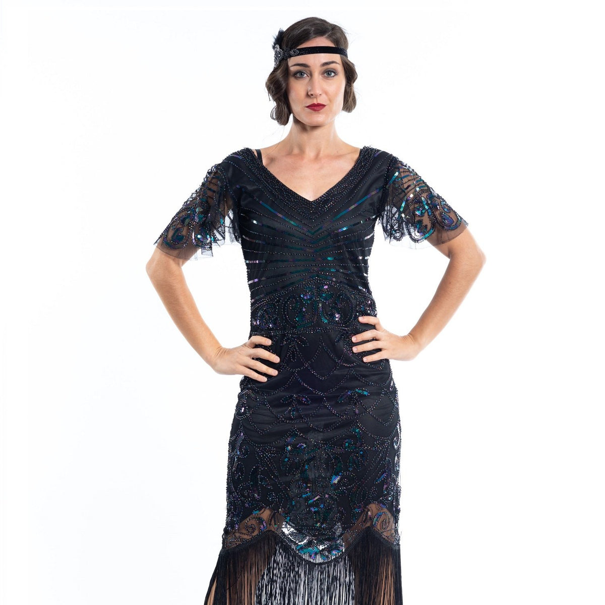 1920s Vintage Black Beaded Estelle Gatsby Dress - Flapper Boutique