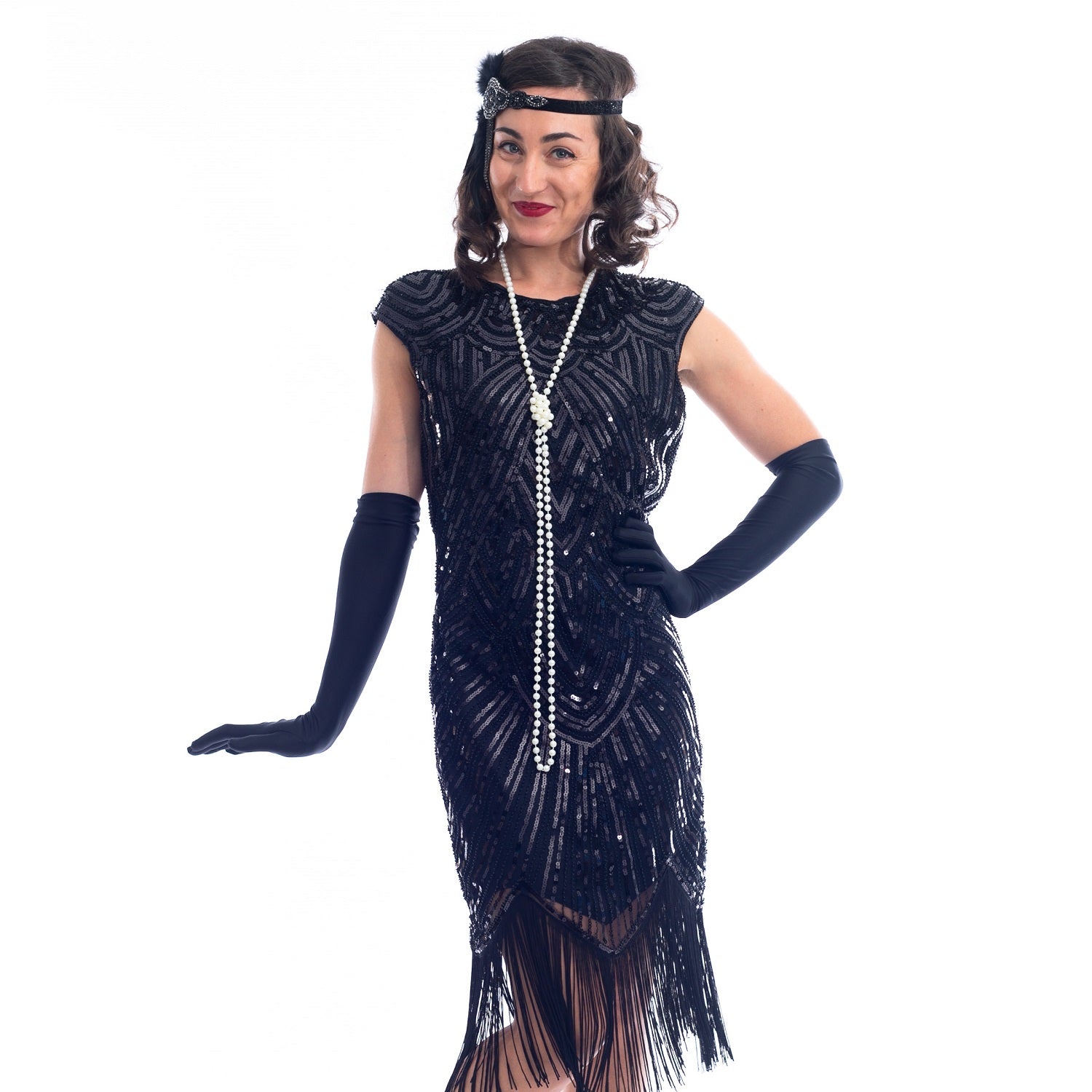 1920s Vintage Black Beaded Mable Flapper Dress