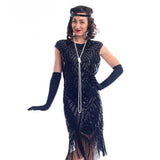 1920s Vintage Black Beaded Mable Flapper Dress