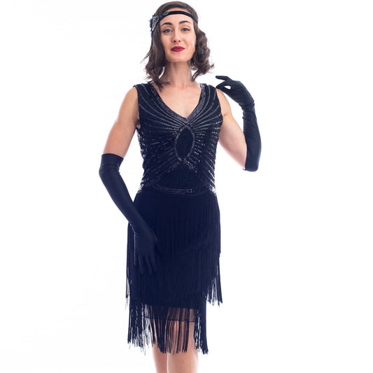 1920s Vintage Black Sequin Scarlett Gatsby Dress