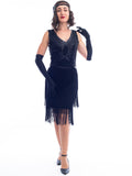 1920s Vintage Black Sequin Scarlett Gatsby Dress