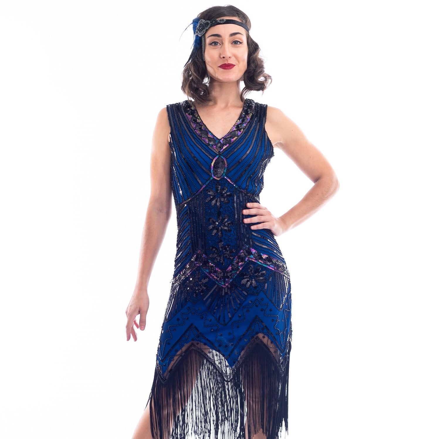 1920s Vintage Blue Beaded Ella Flapper Dress