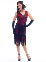 1920s Vintage Red & Black Sequin Scarlett Gatsby Dress