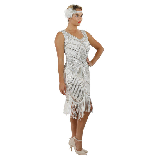 1920s White Beaded Sequin Stella Flapper Dress Side
