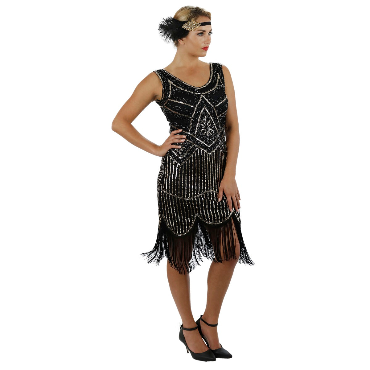 1920s Black Gold Beaded Sequin Stella Flapper Dress – Flapper Boutique