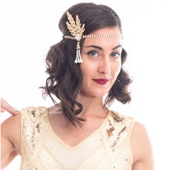 Gold Rhinestone & Pearl Gatsby Headpiece