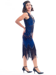 Plus Size Blue & Black Beaded Ella Flapper Dress