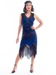 Plus Size Blue & Black Beaded Ella Flapper Dress