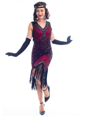 Plus Size Red & Black Beaded Ella Flapper Dress