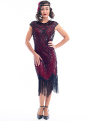 Plus Size Red & Black Beaded Mable Flapper Dress